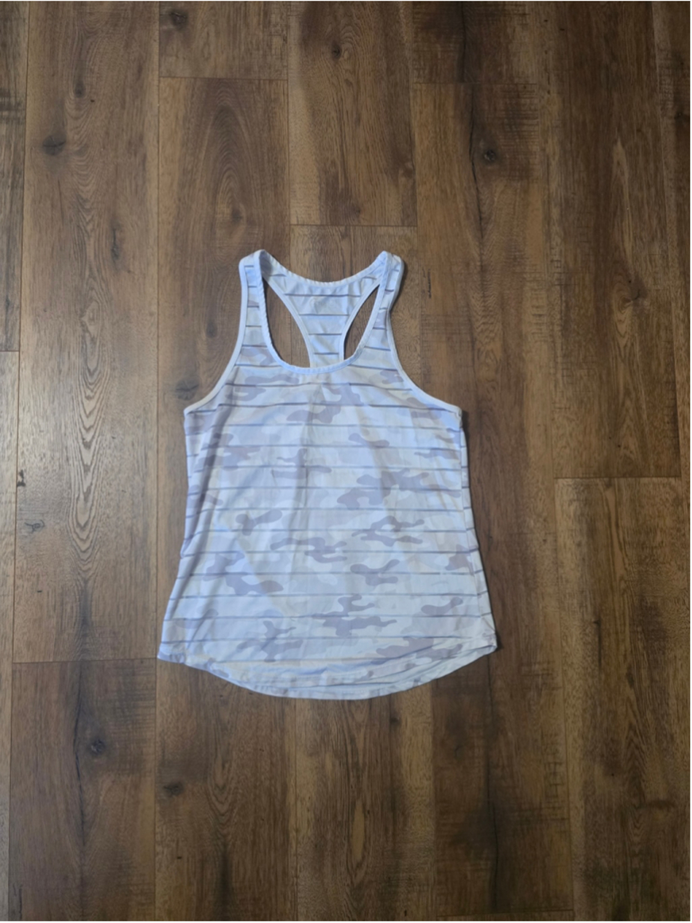 Women's Zyia Active Tank Top Size S White Grey Camo Striped Racerback